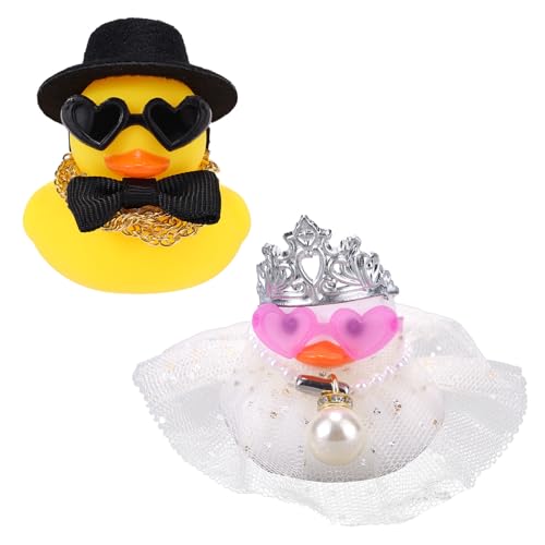 Lyreh Paarset mit 2 Hochzeits-Gummienten, Braut Bräutigam Enten Mini-Paar Entchen für Trauung Geschenk Segenswünsche (Gelb & Weiß) von Lyreh