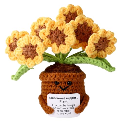 Lyreh Positive Sonnenblume Gehäkelt, 11cm Handgefertigt Emotionale Pflanzenpuppenstütze mit Ermutigender Karte Wollgarn Gestrickte Sonnenblume Positives Geschenk für Freunde Familie Kollegen Lyreh Positive Sonnenblume Gehäkelt, 11cm Handgefertigt Emotionale Pflanzenpuppenstütze mit Ermutigender Karte Wollgarn Gestrickte Sonnenblume Positives Geschenk für Freunde Familie Kollegen von Lyreh