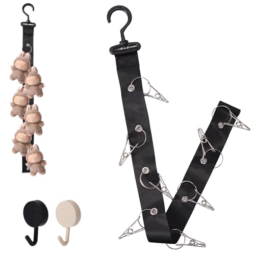 Lyreh Puppen Aufbewahrung, Hängeaufbewahrung Stofftiere mit 8 Metallklammern Plüschtier-Präsentationsgurt mit 2 Zusätzlichen Haken zum Ordnen Präsentieren Stofftierspielzeug(Ohne Puppen, Schwarz) von Lyreh