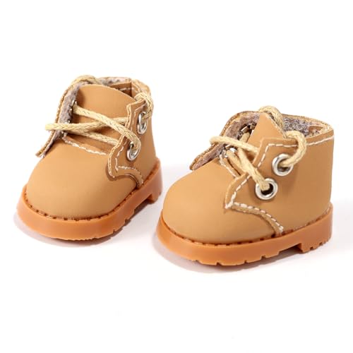 Lyreh Puppenschuhe Mini, 5 x 2,3 cm PU-Leder-Sneaker für Plüschpuppen Süße Griffbrettschuhe Spielzeug-Outfit-Zubehör (Gelb) von Lyreh