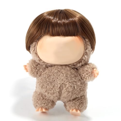 Lyreh Winzige Puppen Perücke, Süße Kawaii Haarperücke aus Hochtemperaturfaser mit Kopfumfang 22–24cm Haarschmuck für 17cm Puppen oder Blindbox-Figuren(Braun) von Lyreh