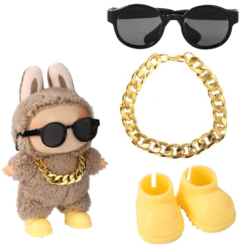 Puppen-Outfit-Set, Stylische Sonnenbrille & Goldene Halskette & Niedliche Gelbe Schuhe Kleidung Zubehör für Puppen (Ohne Puppe) von Lyreh