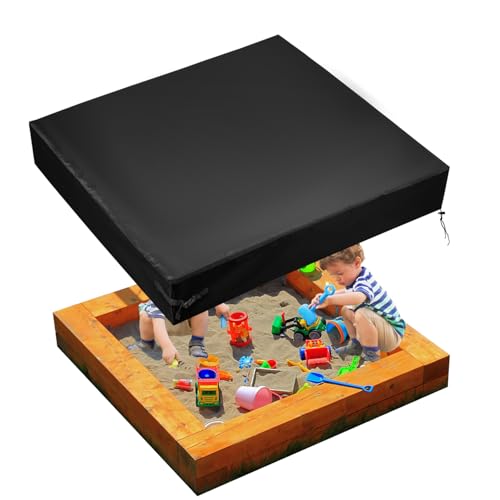 Sandkasten Abdeckung Quadratisch, 127x127x20cm Praktischer Wasserdichter Oxford-Sandkastendeckel Staubdichte Abdeckung Außenbereich Geeignet zum Schutz Spielzeug Schwimmbecken (Schwarz) von Lyreh