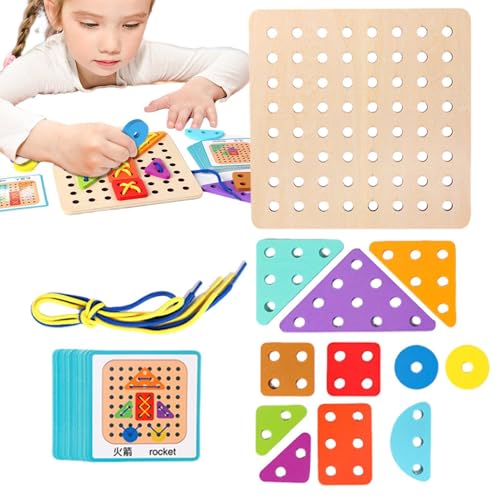 Puzzle mit Seil aus Holz, Seilpuzzle, Schnürspiel mit geometrischen Formen, lustiges Formensortierspiel mit 20 Karten für klassische Kindergartenerziehung Puzzle mit Seil aus Holz, Seilpuzzle, Schnürspiel mit geometrischen Formen, lustiges Formensortierspiel mit 20 Karten für klassische Kindergartenerziehung von Lyricalist