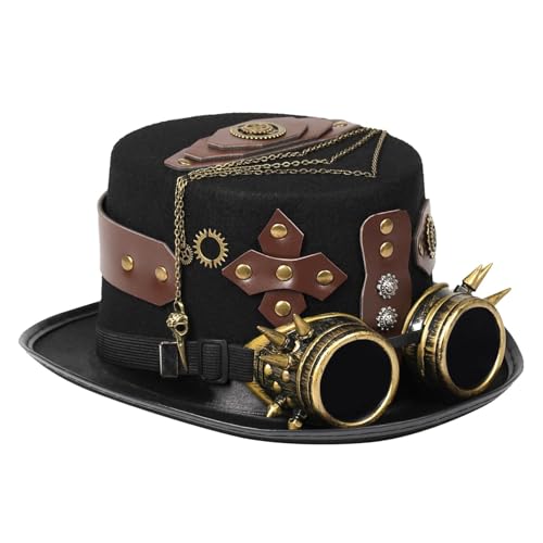 Steampunk-Hut für Herren, Steampunk-Hut, Gothic, für Herren, Halloween-Hut mit abnehmbarer Brille, Steampunk-Zubehör, Kostüm-Zubehör für Erwachsene und Männer Steampunk-Hut für Herren, Steampunk-Hut, Gothic, für Herren, Halloween-Hut mit abnehmbarer Brille, Steampunk-Zubehör, Kostüm-Zubehör für Erwachsene und Männer von Lyricalist
