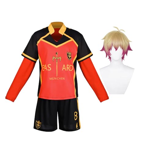 Alexis Ness Cosplay Kostüm Rin Itoshi Cosplay Outfit Isagi Yoichi Cosplay Kostüm Trainingsanzug Fußball Sportbekleidung T-Shirt Shorts Set Trikots Activewear Sweatsuit Anime Halloween Karneval Party von Lzrong