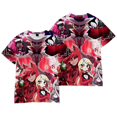 Hazbin Hotel T-Shirt Männer Und Frauen 3D-Druck Kurzarm Anime Oberteil Mode Lässig Trend Rundhals Basic T-Shirt von Lzrong