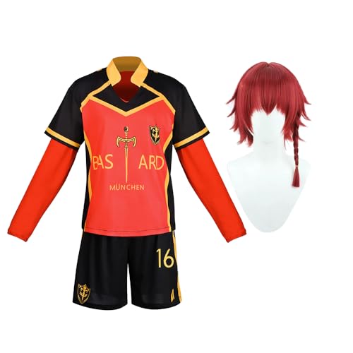 Kurona Ranze Cosplay Kostüm Rin Itoshi Cosplay Outfit Isagi Yoichi Trainingsanzug Fußball Sportbekleidung Trikots Activewear Sweatsuit T-Shirt Shorts Set Anime Cosplay Halloween Karneval Kleidung von Lzrong