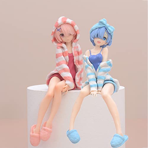 Lzrong 2 Stück Rem und Ram Figur Modell R:0 Schöne Mädchen Sitzposition Anime Modell Figur Weihnachten Geburtstag Geschenke für Animefans von Lzrong