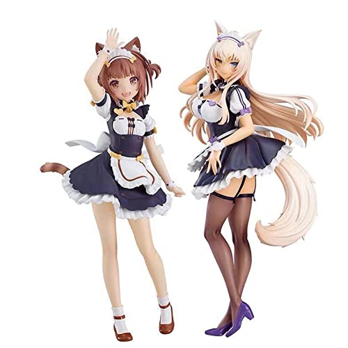 Lzrong 2Pcs Nekopara Figure Coconut und Azuki Niedliche Dienstmädchen Outfit Figur Anime Mädchen Modell Desktop Ornamente Sammlerstück Geschenke von Lzrong