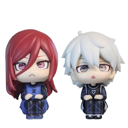 Lzrong 2pcs Blue Lock Figure Chigiri Hyoma Nagi Seishiro Figur Q Version Niedliche der sitzenden Statue Modell Desktop Ornaments Sammlerstück von Lzrong