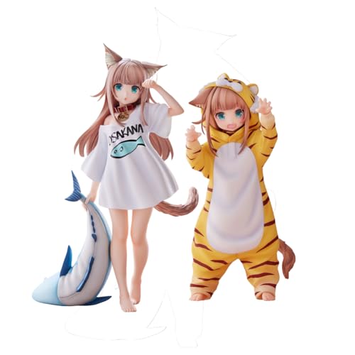 Lzrong 2pcs Katzenmädchen Figur Niedliche Katzendamen Modellstatue Animefigur PVC Sammelmodell Desktop Dekoration von Lzrong