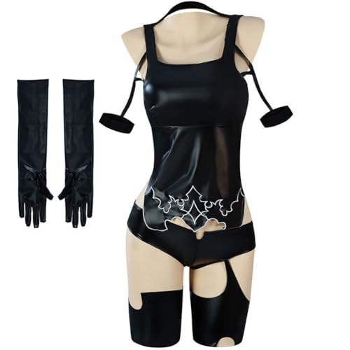 Lzrong A2 Cosplay Kostüm A2yorha Cosplay Outfit, A2automata Nr. 2 Typ A Cosplay Kleidung Frauen Bodysuit Leder Uniform Schwarzer Rock Erwachsene Rollenspiel Set Anime Spiel Kostüm Halloween Karneval von Lzrong