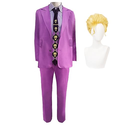 Lzrong Anime JJBA Cosplay Kostüm Kira Yoshikage Volle Uniform mit Perücke Killer Queen Rollenspiel Halloween Bühnendrama Anime Partykostüme Fans Geschenke von Lzrong