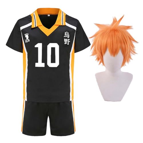 Anime Haikyuu Cosplay Kostüm Hinata Shoyo Cosplay Outfits, High School Schule Volleyball Trainingsuniform Sportbekleidung Ärmel Shirt Shorts Full Set Halloween Karneval von Lzrong