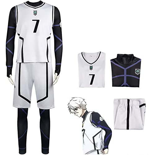 Lzrong Blue Lock Cosplay Kostüm Seishiro Nagi Fußball Anime Cosplay Trikot Nr. 7 Strumpfhosen Fußball Uniform Set Anime Rollenspiel Halloween Kostüm von Lzrong