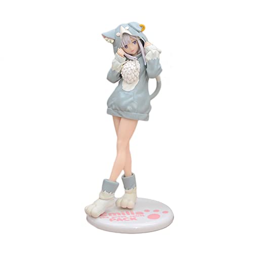 Lzrong Emilia Figur Modell Katzenohr Pyjama Dienstmädchen Outfit Anime Mädchen Statue Modellfigur Desktop Dekoration Geschenke für Fans von Lzrong