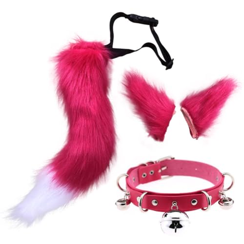 Lzrong Fuchsohren und Schwanzset Simuliertes Plüsch Schwanzohren Anziehset mit Leder Choker Kette Comic Con Cosplay Dekorations Requisiten von Lzrong