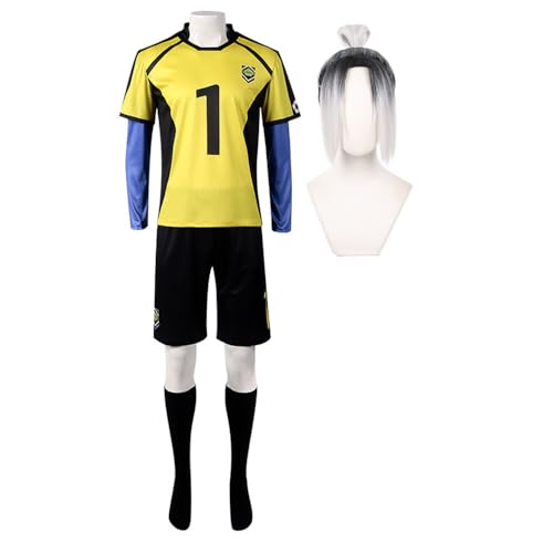 Lzrong Gagamaru Gin Cosplay Kostüm Rin Itoshi Cosplay Outfit Isagi Yoichi Trainingsanzug Fußball Sportbekleidung Trikots Activewear Sweatsuit T-Shirt Shorts Set Anime Cosplay Halloween Karneval von Lzrong