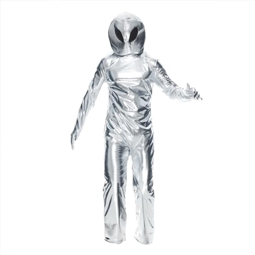 Lzrong Halloween Alien Kostüm für Erwachsene Unisex Außerirdischer Bodysuit mit Hut Komplettes Kostüm Junge Horror lustige Cosplay Kostüme von Lzrong