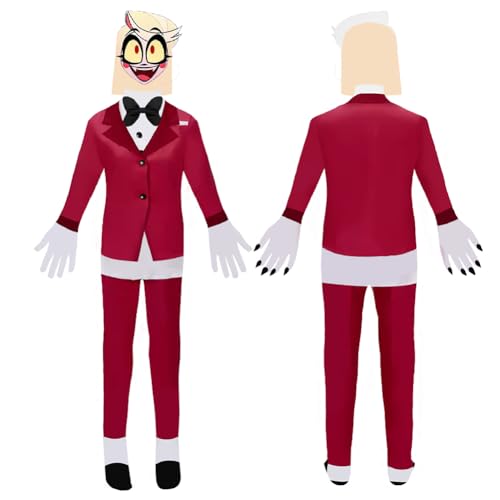 Lzrong Hazbin Hotel Cosplay Overall Anzug Alastor Anime Jumpsuit Full Set Karneval Halloween Kostüme für Unisex Erwachsene Kinder 110cm-180cm von Lzrong