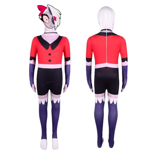 Lzrong Hazbin Hotel Cosplay Overall Anzug Alastor Anime Jumpsuit Full Set Karneval Halloween Kostüme für Unisex Erwachsene Kinder 110cm-180cm von Lzrong