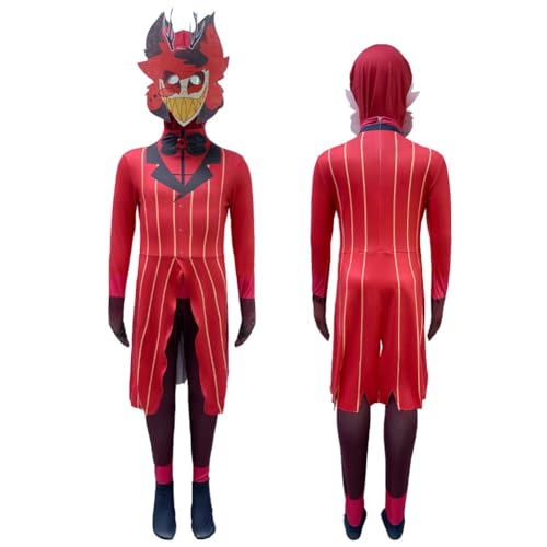 Lzrong Hazbin Hotel Cosplay Overall Anzug Alastor Anime Jumpsuit Full Set Karneval Halloween Kostüme für Unisex Erwachsene Kinder 110cm-180cm von Lzrong