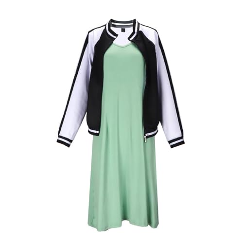 Lzrong Hiroi Kikuri Cosplay Kostüm, Hiroi Kikuri Kleid Grünes Strapskleid und Schwarz Weiß Jacke Frauen Cosplay Outfits Uniform Rock Anzug Anime Cosplay Kleidung Halloween Karneval Party von Lzrong