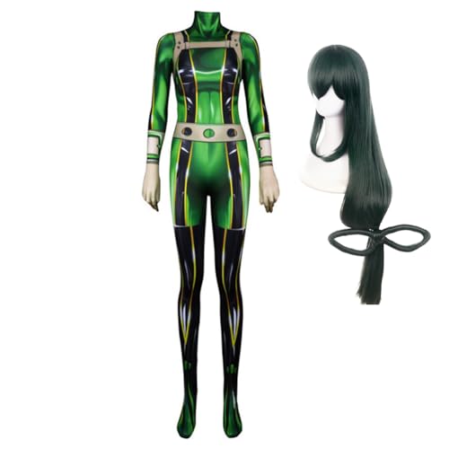 Lzrong MHA Asui Tsuyu Cosplay Kostüm Grün Bodysuit Ganzkörperanzug mit Wig für Kinder und Erwachsene Anime Halloween Party Kostüm Lzrong MHA Asui Tsuyu Cosplay Kostüm Grün Bodysuit Ganzkörperanzug mit Wig für Kinder und Erwachsene Anime Halloween Party Kostüm von Lzrong