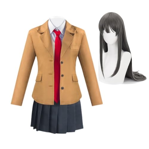 Lzrong Mai Cosplay Kostüm, Frauen Kleid Japanischer Campus Uniform Rock College Uniform Rock Plissee Hemd Jacke Pullover Weste Anzug Anime Cosplay Kostüm Halloween Karneval Party Outfit von Lzrong