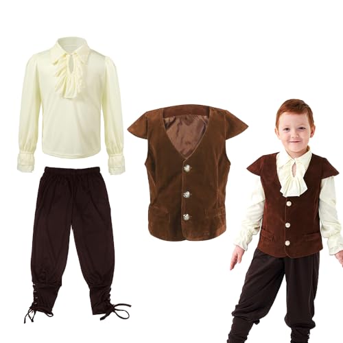 Lzrong Mittelalterliche Renaissance Viktorianische Jungen Herren Cosplay Kostüme -Halloween Pirat Ritter Cosplay Kostüme mit Rüschen Blusen Hose Oberbekleidung Set von Lzrong