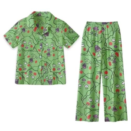 Lzrong Mob Psycho 100 Pyjamas Niedlich Damen Mädchen Grün Sleepwear Set Dimple Pyjama Loungewear Weihnachten Pyjamas Set Geschenke von Lzrong