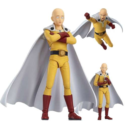 Lzrong One Punch Man Saitama Actionfigur Anime Character Saitama Wechselbares Gesicht bewegliche PVC Figur Modell Desktop Dekorationen Geschenk für Anime Fans 15cm von Lzrong