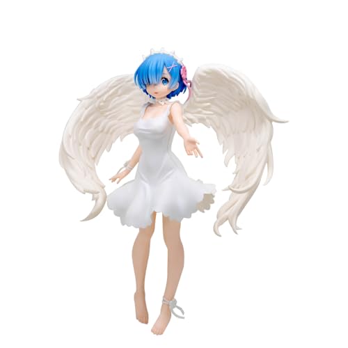 REM/Remu Figur Modell Re:0 Action Figur Anime Girl Figuren Statue, 19CM Cartoon Characters Modell Schwarz Weiß Engel Standing Position Skulptur Dekoration Sammlerstück Geburtstage Geschenke von Lzrong