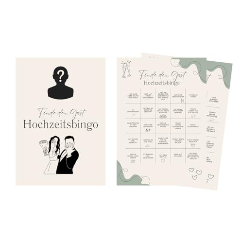 M Diagne Hochzeitsbingo,25 Karten, Hochzeitsquiz, Hochzeitsspiele für Gäste zum Kennenlernen in DIN-A5, Hochzeitsgeschenk (Hochzeitsbingo 25er Pack) von M Diagne