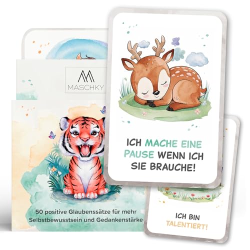 MASCHKY 50 Affirmationskarten Kinder – Selbstbewusstsein stärken - Achtsamkeitskarten - Motivationskarten - Logopädisch wertvoll - Tolle Geschenkidee MASCHKY 50 Affirmationskarten Kinder – Selbstbewusstsein stärken - Achtsamkeitskarten - Motivationskarten - Logopädisch wertvoll - Tolle Geschenkidee von M MASCHKY
