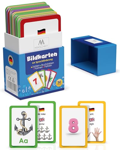 MASCHKY Lernkarten Kinder – Hochwertige Bilderkarten - Sprachförderung - Montessori - Stabile & Dicke Bildkarten - Logopädie Spiele - Zweisprachig - Tolle Geschenkidee… von M MASCHKY