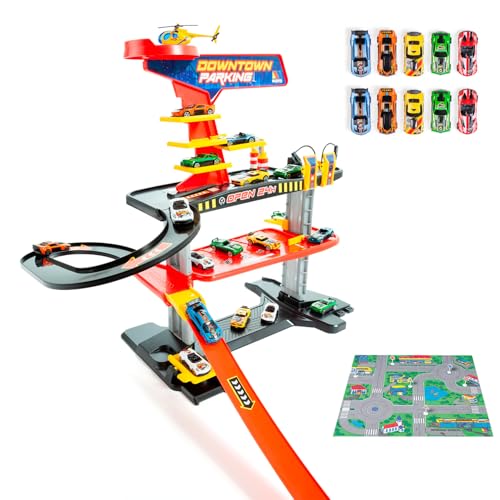 MOLTO Spielzeugparkplatz, Downtown, 3 Etagen + 10 Autos + Spielteppich – Servicestation, Aufzug, Waschküche – Kinderparkplatz mit Hochgeschwindigkeitsrampe MOLTO Spielzeugparkplatz, Downtown, 3 Etagen + 10 Autos + Spielteppich – Servicestation, Aufzug, Waschküche – Kinderparkplatz mit Hochgeschwindigkeitsrampe von M MOLTO