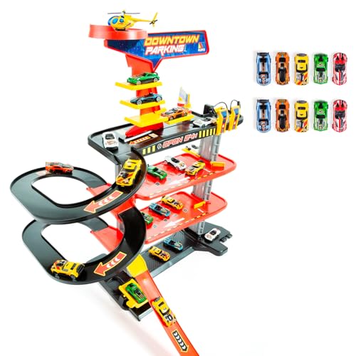 MOLTO Spielzeugparkplatz, Downtown, 4 Etagen + 10 Autos, funktionaler Aufzug, Tankstellen und Spiralrampen, Kinderparkplatz für Kinder MOLTO Spielzeugparkplatz, Downtown, 4 Etagen + 10 Autos, funktionaler Aufzug, Tankstellen und Spiralrampen, Kinderparkplatz für Kinder von M MOLTO