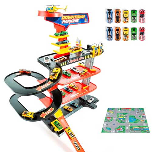 MOLTO Spielzeugparkplatz Downtown 4 Etagen + 10 Autos + Spielteppich – funktionaler Aufzug, Servicestationen und Spiralrampen – Kinderparkplatz für Kinder MOLTO Spielzeugparkplatz Downtown 4 Etagen + 10 Autos + Spielteppich – funktionaler Aufzug, Servicestationen und Spiralrampen – Kinderparkplatz für Kinder von M MOLTO