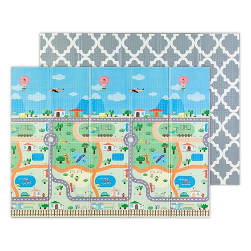 MOLTO | XXL Wende-Spielmatte 150x200 cm – leichtes Gusy-Design und Kinderdruck – Rutschfester, Faltbarer und gepolsterter Babyteppich – ab 0 Monaten von M MOLTO