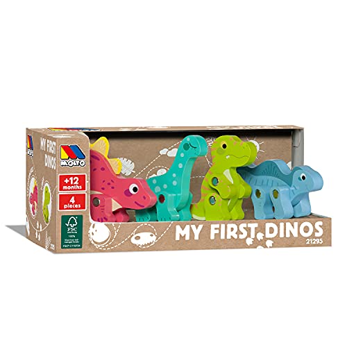 Moltó My First Dinosaurs Dinosaurier aus Holz, mit 4 gelenkigen Dinos, die einen größeren Spielwert geben. Jeder Dinosaurier erinnert an einen echten Dino, raten Sie, Welcher es ist. von M MOLTO