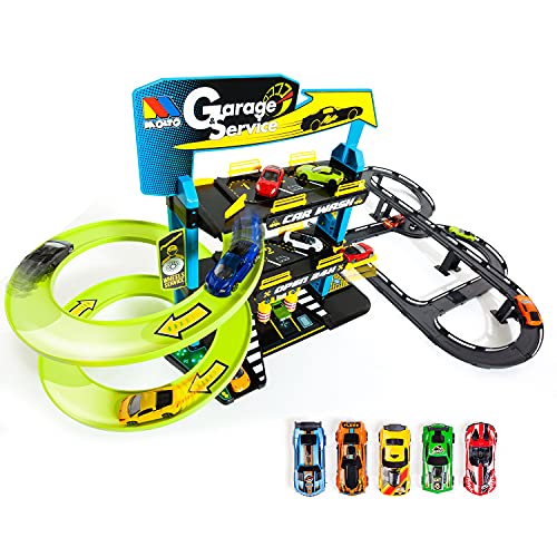 MOLTO | 3-stöckiges Kinderauto-Parkhaus mit Zubehör und Außenbahn, Spielzeugauto-Parkplatz, Spielzeugautobahn, Kinderspielzeug + 3 Jahre, Garagenautos von M MOLTO