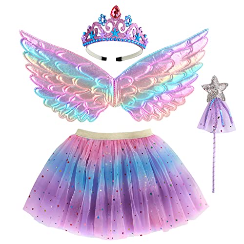 M MUNCASO Mädchen Fee Kostüm Fancy Dress Up Schmetterling Kostüm Sets Prinzessin Kleid Tüll Kostüm Set mit Schmetterlingsflügeln, Zauberstab und Stirnband Set für 3-8 Jahre Mädchen von M MUNCASO