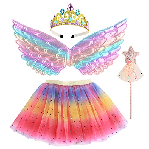 M MUNCASO Mädchen Fee Kostüm Fancy Dress Up Schmetterling Kostüm Sets Prinzessin Kleid Tüll Kostüm Set mit Schmetterlingsflügeln, Zauberstab und Stirnband Set für 3-8 Jahre Mädchen von M MUNCASO