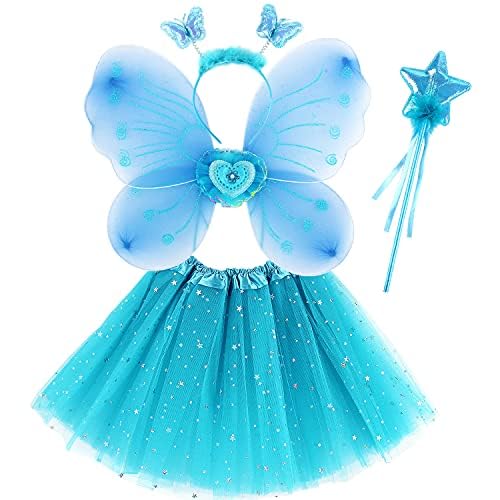 M MUNCASO Mädchen Feen Kostüm - Fancy Dress Up Schmetterling Kostüm Sets - Prinzessin Kleid Tüll Kostüm Set mit Schmetterlingsflügeln, Zauberstab und Haarreifen für 3-8 Jahre Mädchen von M MUNCASO