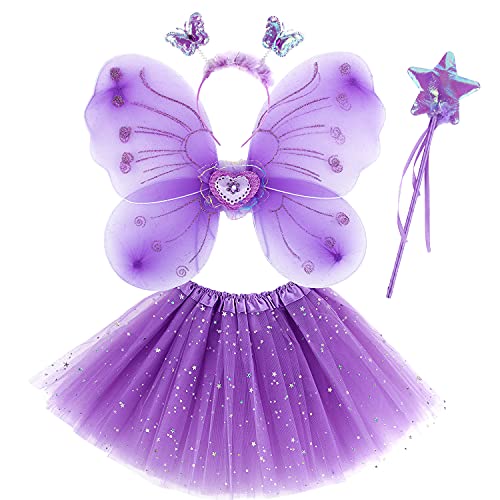 M MUNCASO Mädchen Feen Kostüm - Fancy Dress Up Schmetterling Kostüm Sets - Prinzessin Kleid Tüll Kostüm Set mit Schmetterlingsflügeln, Zauberstab und Haarreifen für 3-8 Jahre Mädchen von M MUNCASO