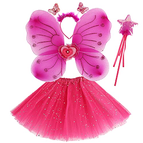 M MUNCASO Mädchen Feen Kostüm - Fancy Dress Up Schmetterling Kostüm Sets - Prinzessin Kleid Tüll Kostüm Set mit Schmetterlingsflügeln, Zauberstab und Haarreifen für 3-8 Jahre Mädchen von M MUNCASO