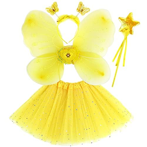 M MUNCASO Mädchen Feen Kostüm - Fancy Dress Up Schmetterling Kostüm Sets - Prinzessin Kleid Tüll Kostüm Set mit Schmetterlingsflügeln, Zauberstab und Haarreifen für 3-8 Jahre Mädchen von M MUNCASO