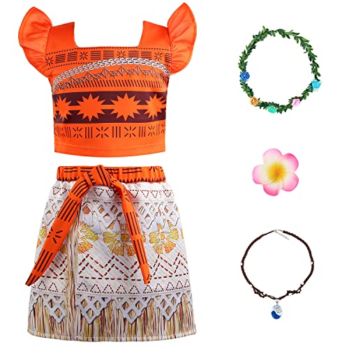 M MUNCASO Mädchen Moana Kostüm Fancy Dress Up Prinzessin Party Kleid Mädchen Abenteuer Outfit Kleidung Kinder Geburtstag Urlaub Halloween Cosplay Fancy Clothing Set von M MUNCASO